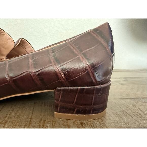 Anthropologie Alligator Embossed Leather Heeled Loafer Shoes Size 8 Square Toe - Picture 7 of 8